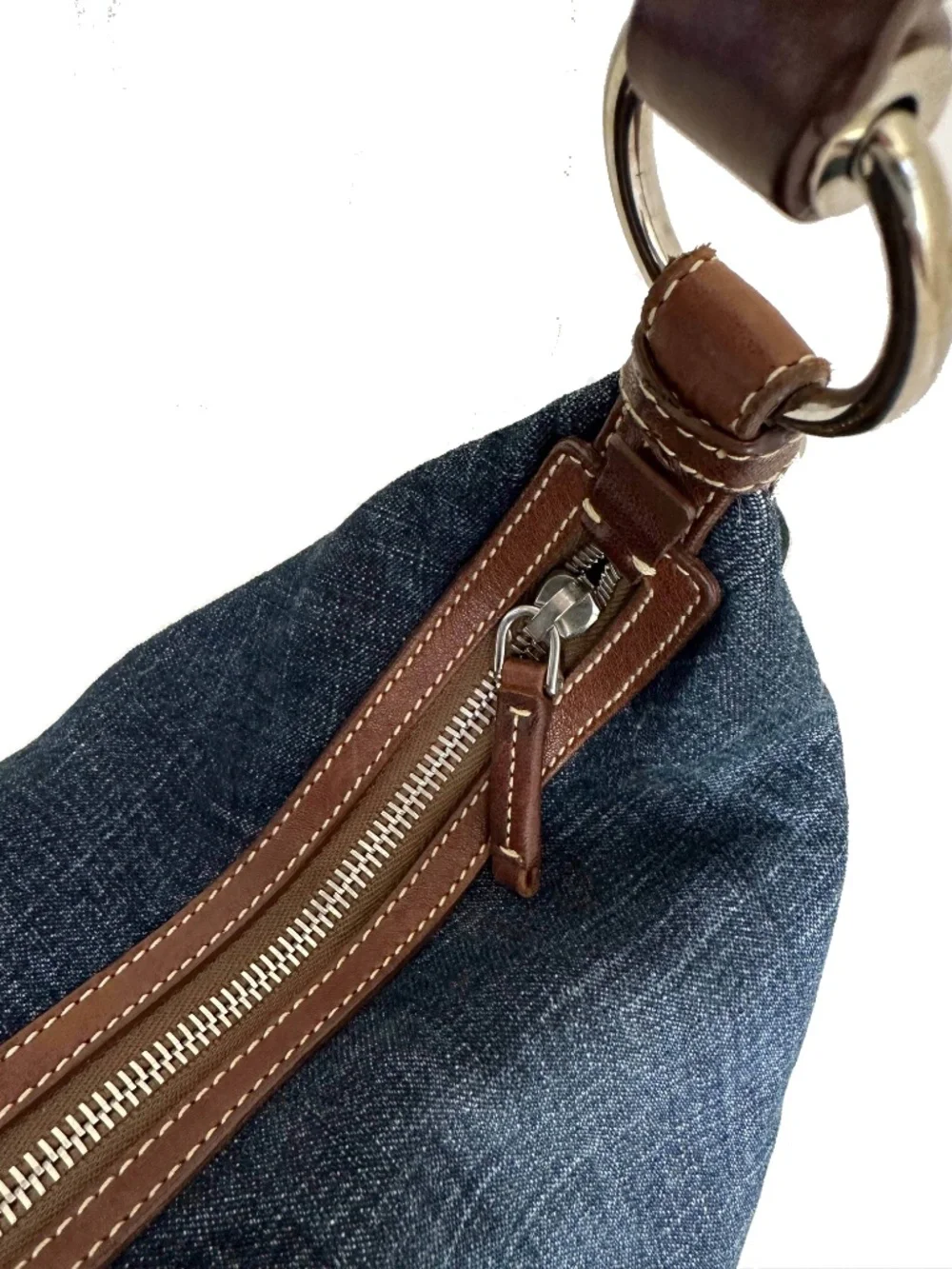 Vintage Prada Denim Hobo Bag 1990s | Embroidered Prada Milano Logo | Italy